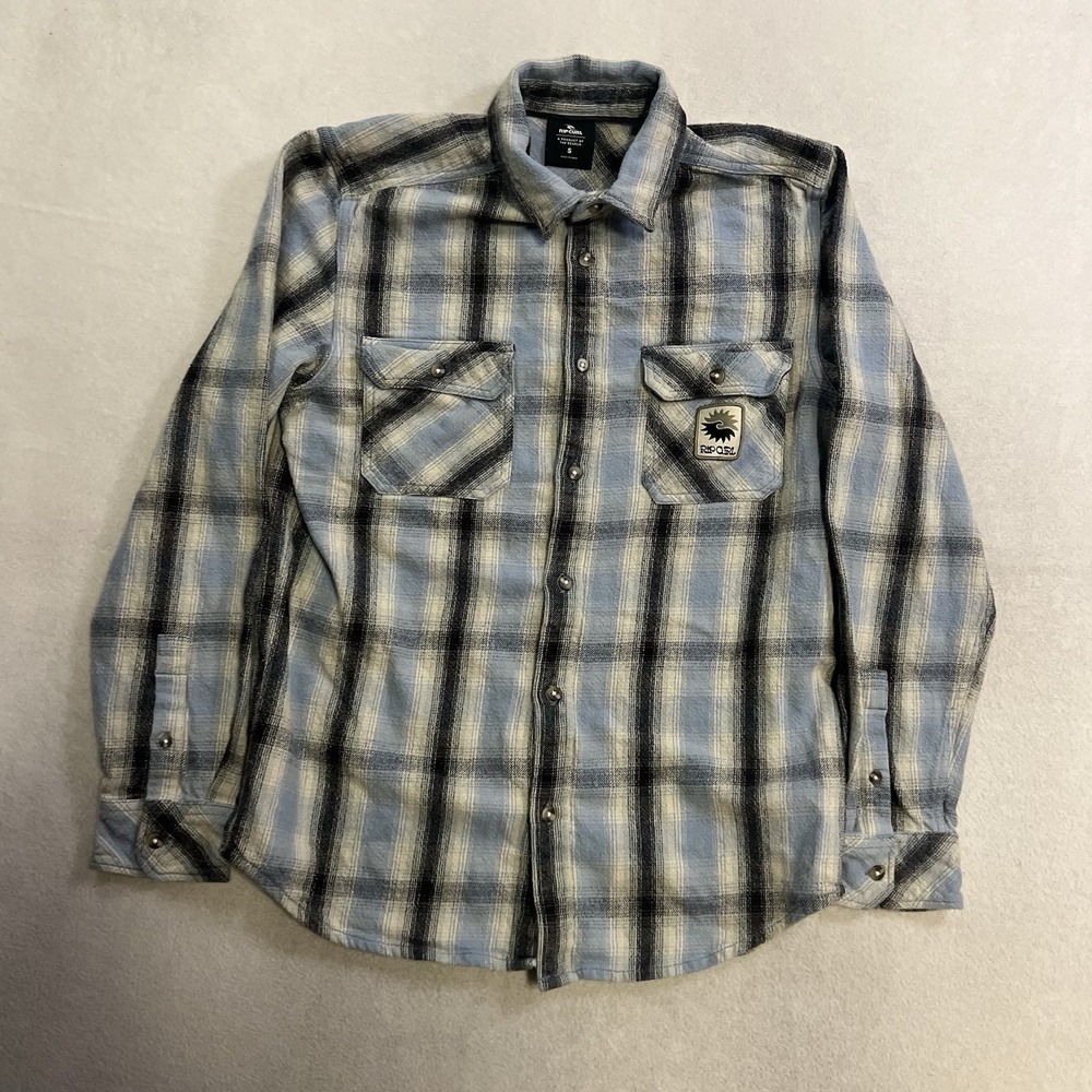 Rip Curl Flannel Shirt Mens Size Small Long Sleeve Blue Plaid Rugged Outdoor